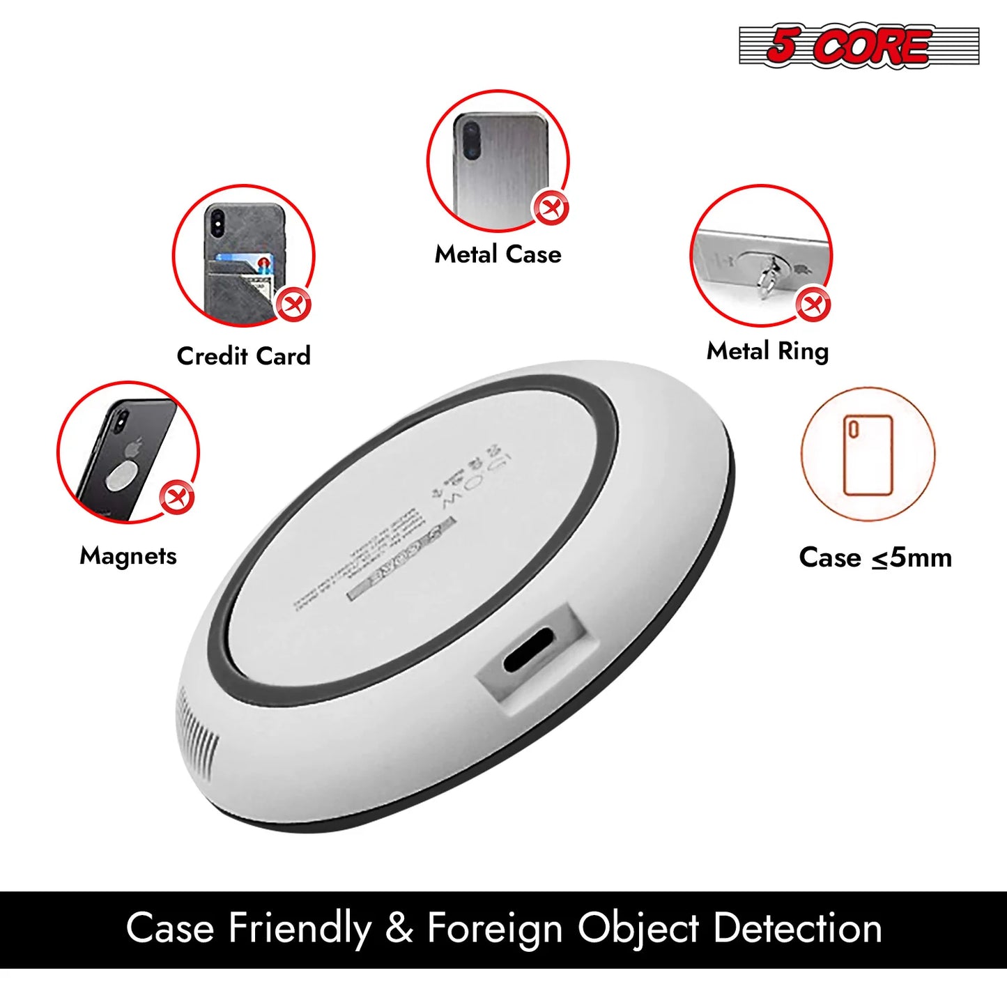 5Core Wireless Phone Charging Pad 15W Qi-Certified Fast Charger Mat Cargador